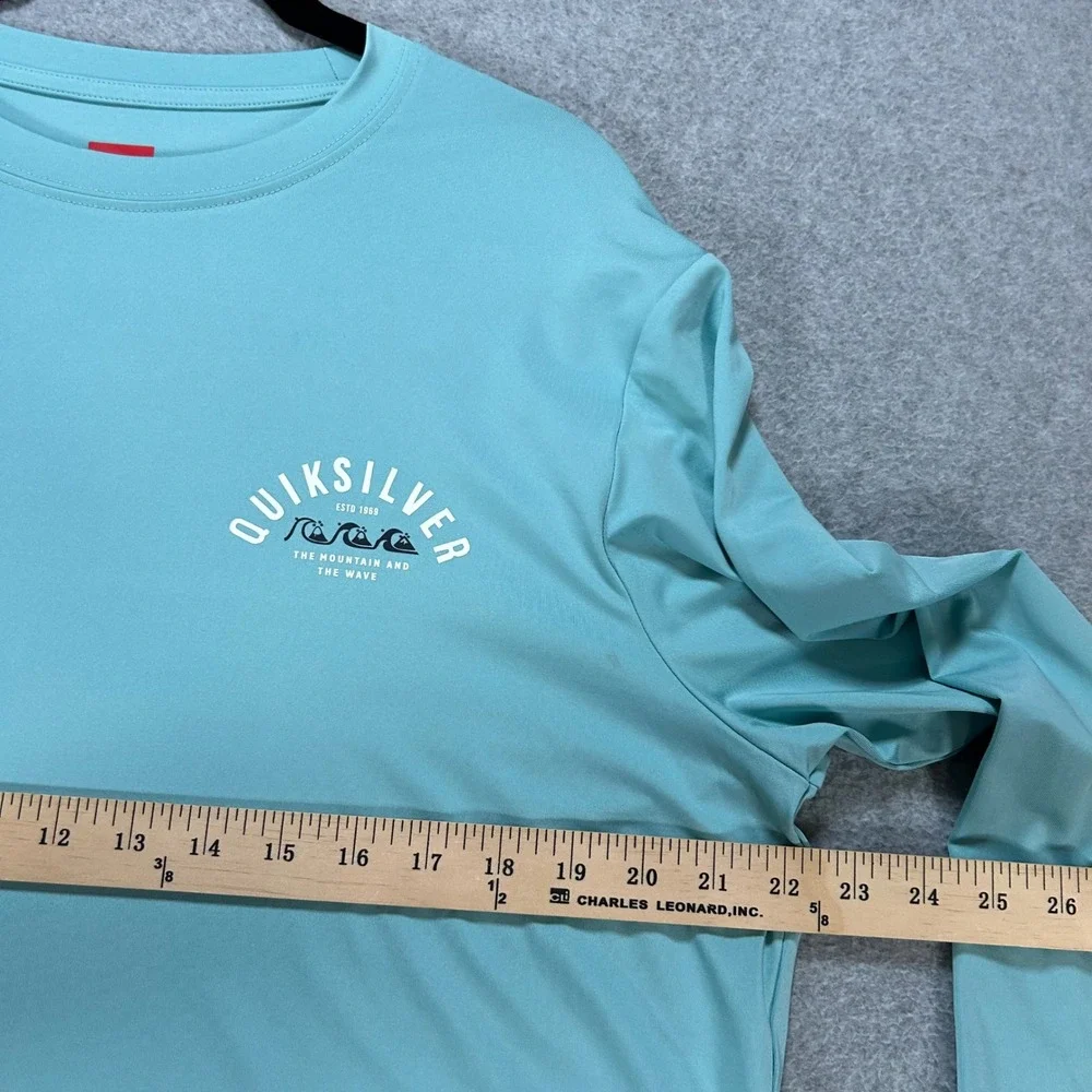 Quiksilver Rash Guard Swim Shirt Mens L Teal Blue Surf Beach Wear